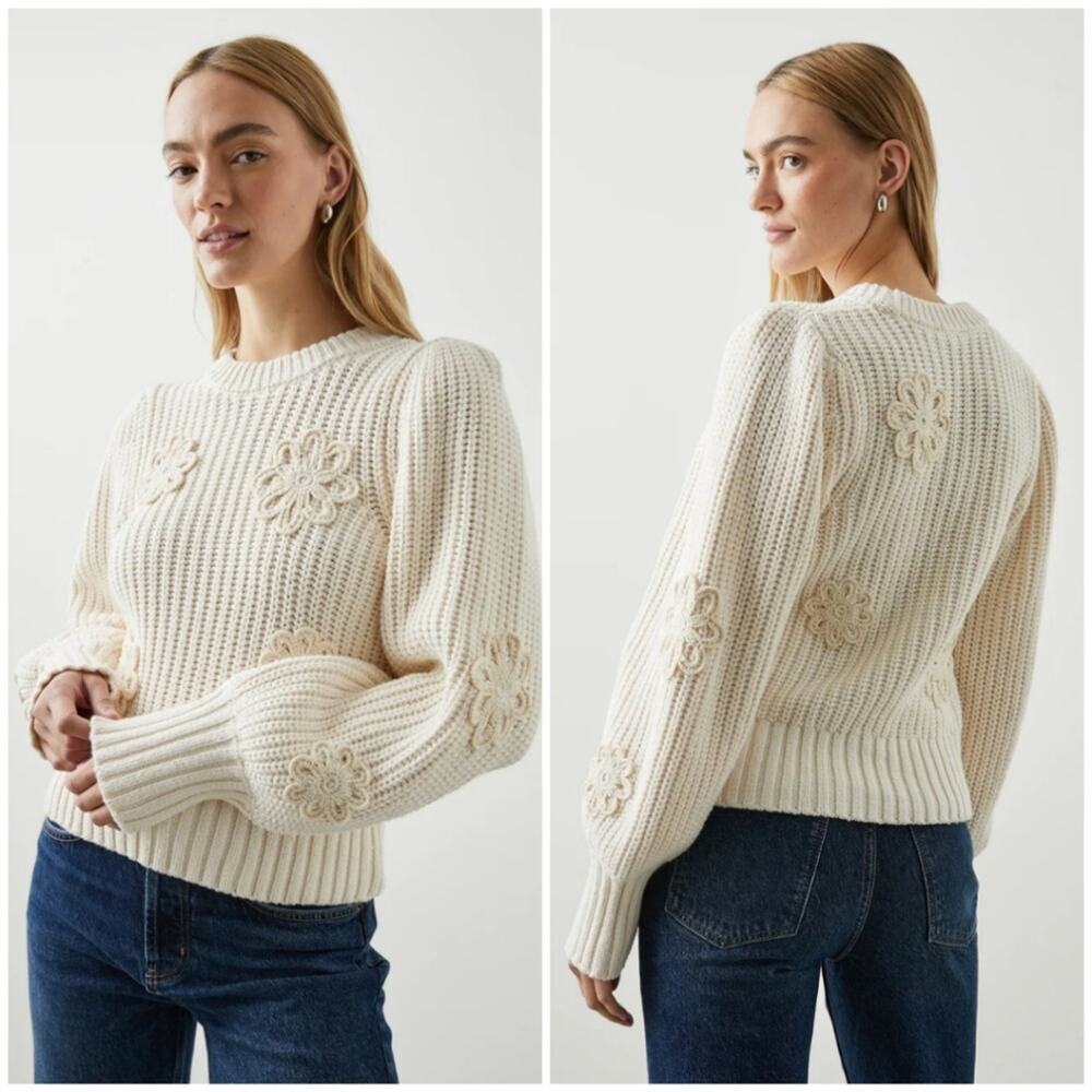 Rails - Romy Sweater Ivory Crochet Daisies - Size Large
